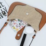 Vintage Jute & PU Leather Patchwork Handbag - 图片 3