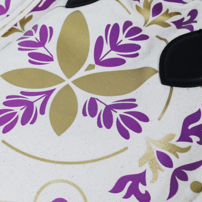 Floral Embroidered Cotton & PU Leather Tote Bag - 图片 3