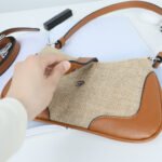 Vintage Jute & PU Leather Patchwork Handbag - 图片 4